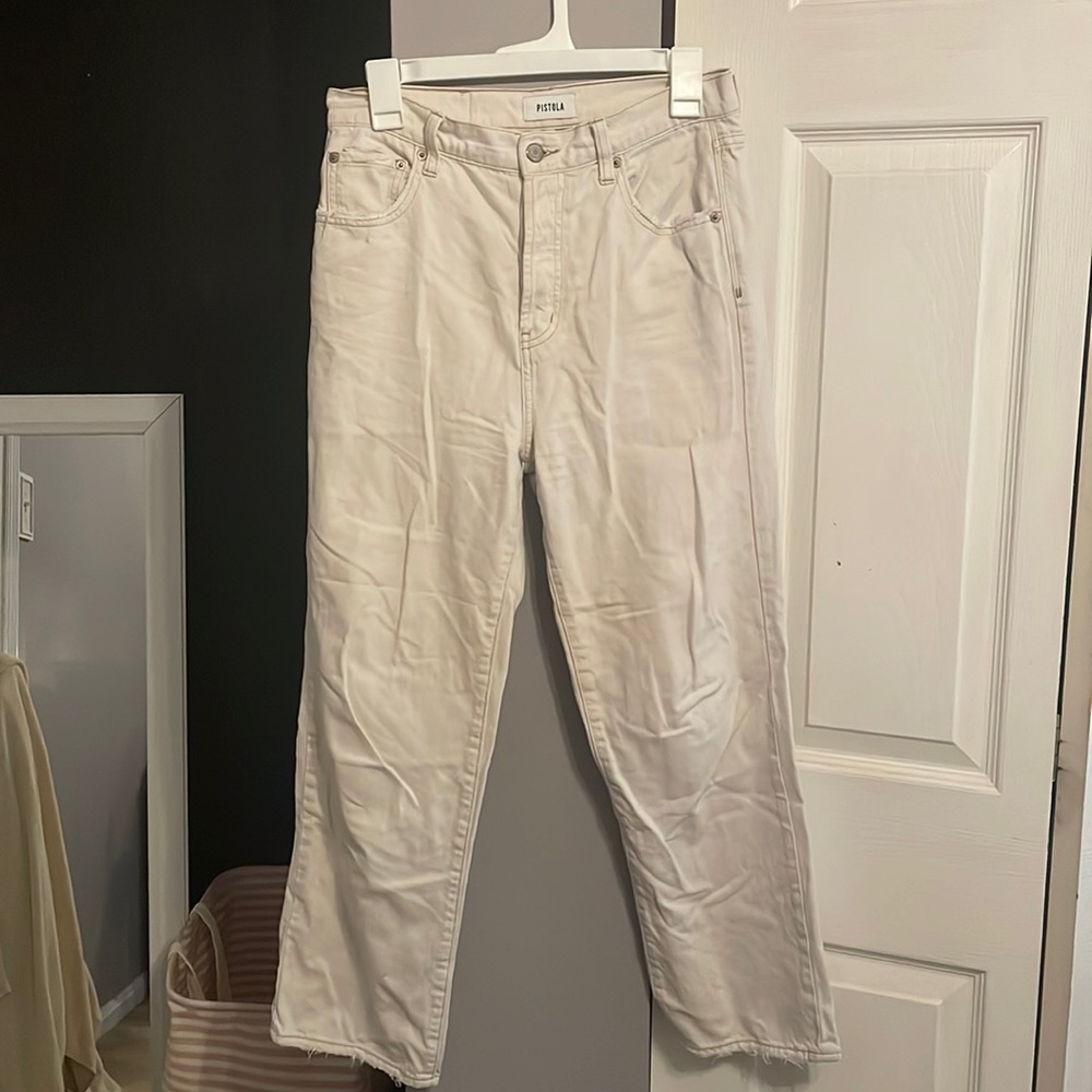 Pistola white high waisted straight leg jeans
